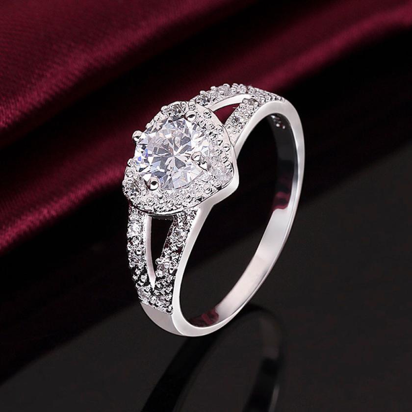 Fashion Women's Rings heart-shaped Ring zircon Heart Shaped Love Pattern Wedding Ring Valentine's Gift Jewelries Aneis Ornaments