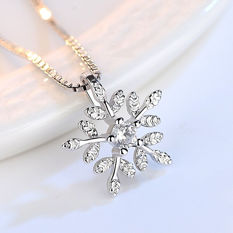 Women's Snowflake Leaf Pendants And Necklaces 925 Stamp Silver Color Wedding Jewelry For Women 2022  GaaBou