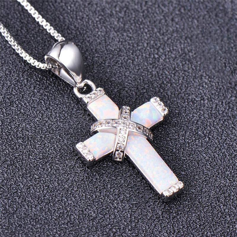 X-shape Opals Choker Necklace Women Vintage Cross Pendant Necklaces Femme Blue White Chain Necklace Women Necklaces Gift