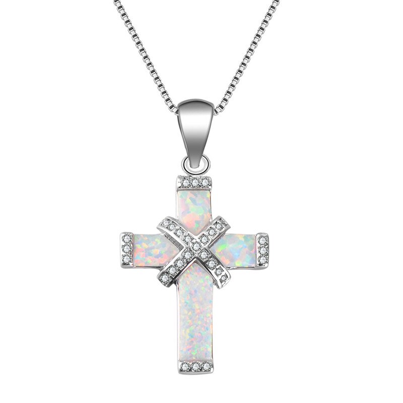 X-shape Opals Choker Necklace Women Vintage Cross Pendant Necklaces Femme Blue White Chain Necklace Women Necklaces Gift