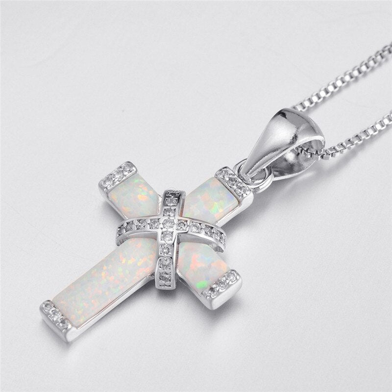 X-shape Opals Choker Necklace Women Vintage Cross Pendant Necklaces Femme Blue White Chain Necklace Women Necklaces Gift