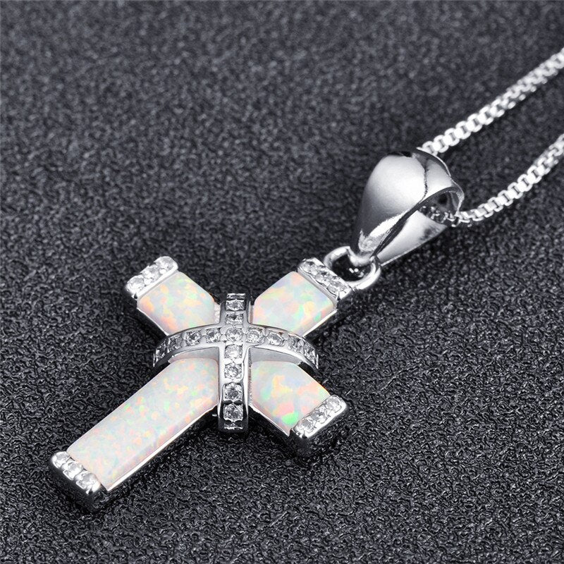 X-shape Opals Choker Necklace Women Vintage Cross Pendant Necklaces Femme Blue White Chain Necklace Women Necklaces Gift