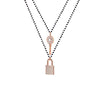 Zircon Key Padlock Pendant Choker Necklaces for Women Double Layer Black Crystal Beads Chain Necklace Jewelry