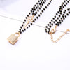 Zircon Key Padlock Pendant Choker Necklaces for Women Double Layer Black Crystal Beads Chain Necklace Jewelry