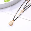 Zircon Key Padlock Pendant Choker Necklaces for Women Double Layer Black Crystal Beads Chain Necklace Jewelry