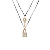 Zircon Key Padlock Pendant Choker Necklaces for Women Double Layer Black Crystal Beads Chain Necklace Jewelry