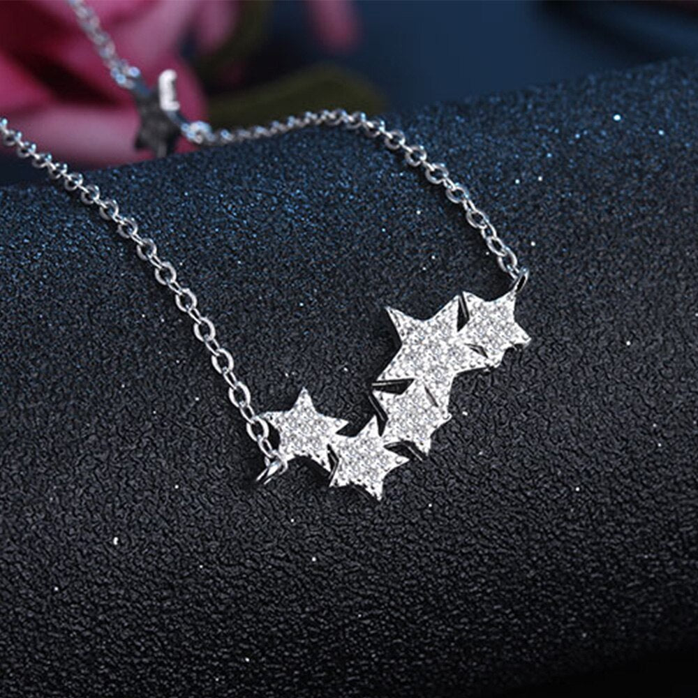 Zircon Six Star Pendants And Necklaces For Women 925 Stamp Silver Color Wedding Party Girl Jewelry Lovers Gift GaaBou