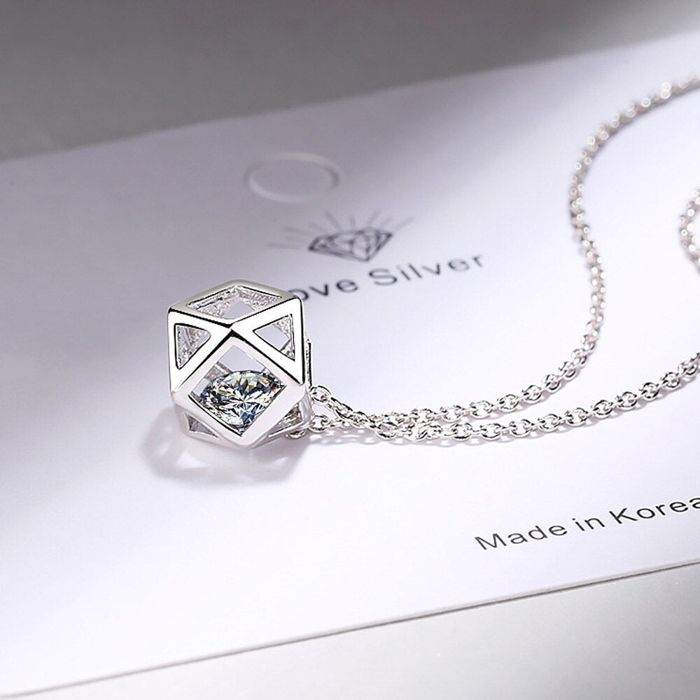 Zircon Square Pendants And Necklaces For Women 925 Stamp Silver Color Wedding Party Female Jewelry Gift