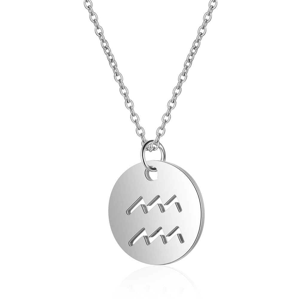 Zodiac Choker Necklace 316L Stainless Steel Women Constellations Silver Color Never Fade Hollow-out 12 Signs Gifts