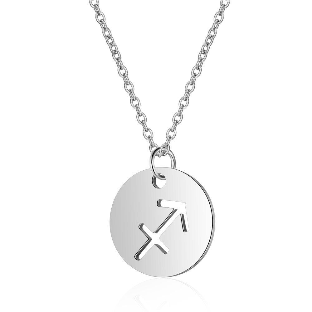 Zodiac Choker Necklace 316L Stainless Steel Women Constellations Silver Color Never Fade Hollow-out 12 Signs Gifts