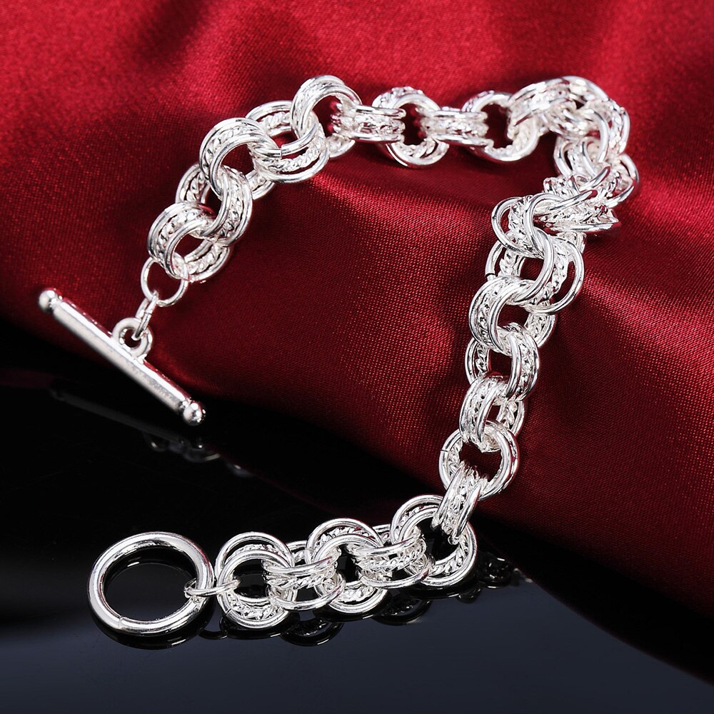 bracelet 925 Stamp Silver Color Link Chain Europe Style Jewelry For Women Charm Bracelets Wedding Jewelry Christmas