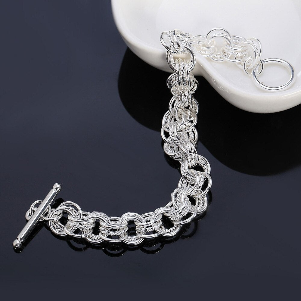 bracelet 925 Stamp Silver Color Link Chain Europe Style Jewelry For Women Charm Bracelets Wedding Jewelry Christmas