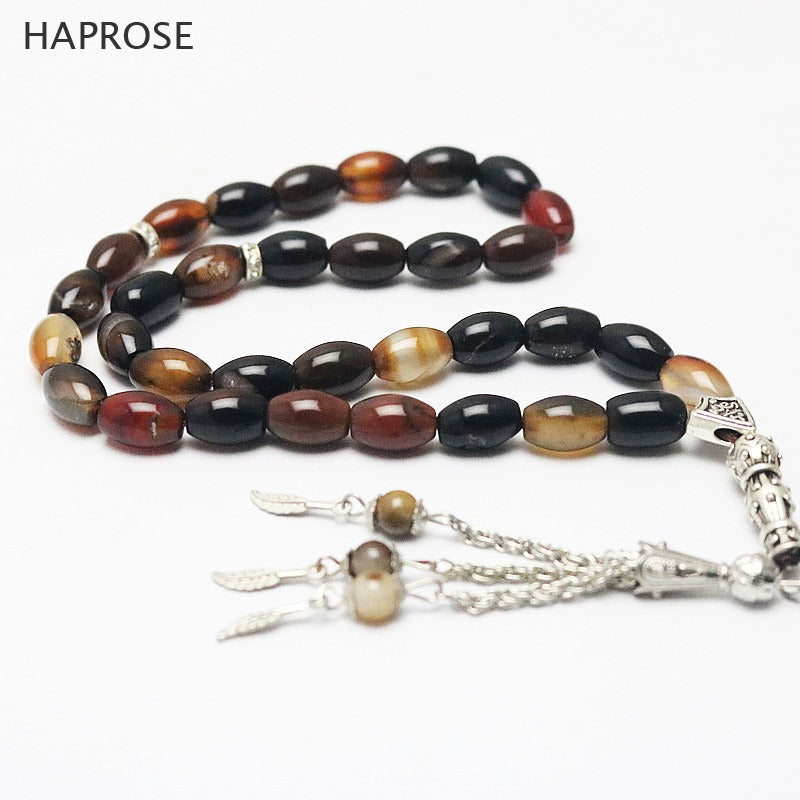 Fashion bracelet multicolor agate bracelet Oval beads Islamic Muslim Tasbih Allah Rosary Natural agate tassel