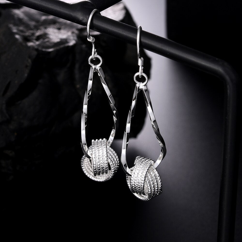 charms 925 Sterling Silver Net beads long Earrings for Women Pretty party wedding Jewelry Holiday Gifts