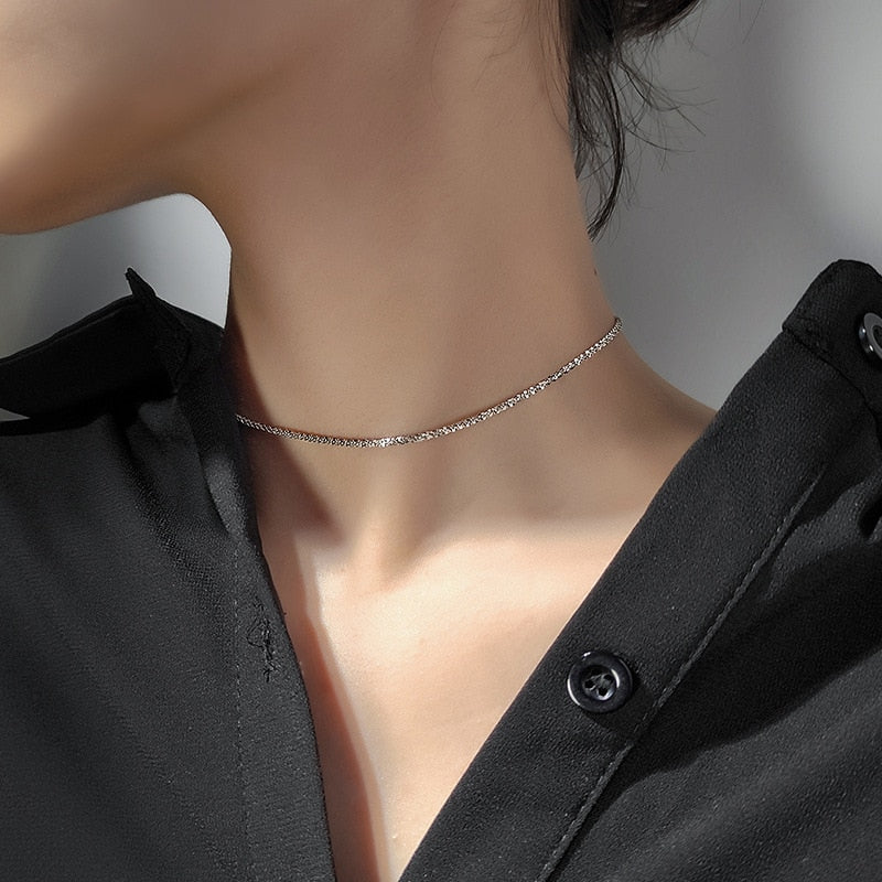 cute silver plated choker for women Simple short chain necklace jewellery for female Choker Clavicle Chain for girls