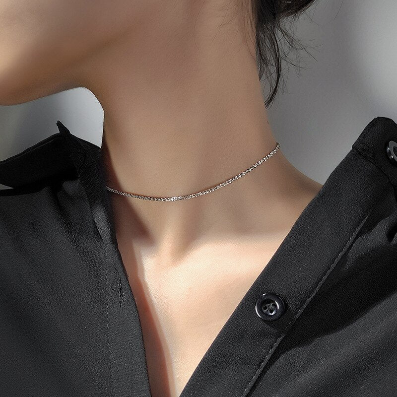cute silver plated choker for women Simple short chain necklace jewellery for female Choker Clavicle Chain for girls
