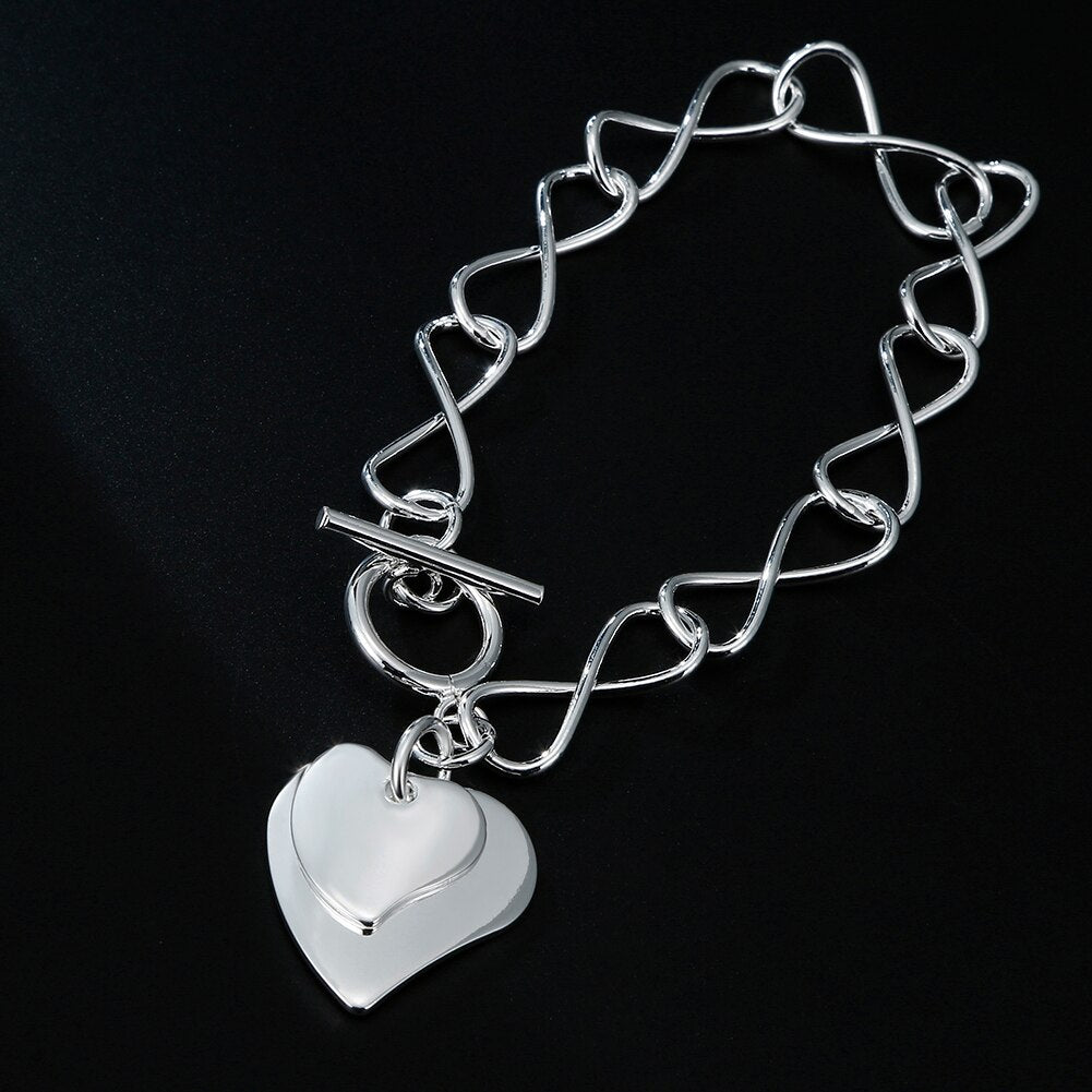 designer brands 925 sterling silver romantic Double Heart Pendant Bracelets for women party wedding Jewelry Couple gifts