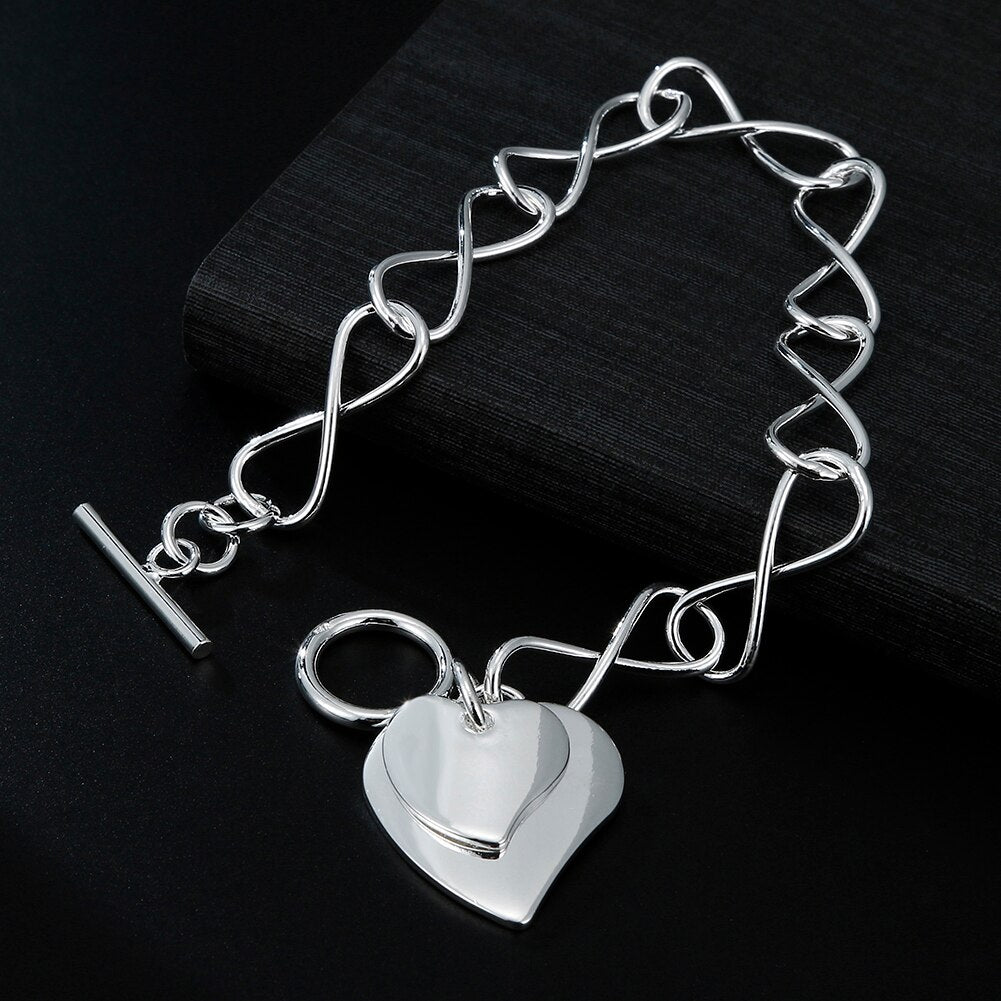 designer brands 925 sterling silver romantic Double Heart Pendant Bracelets for women party wedding Jewelry Couple gifts