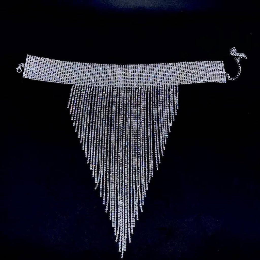 dress sexy shiny crystal Tassel Necklace nightclub DJ stage dress Carnival Party steel pipe jazz dance accessories