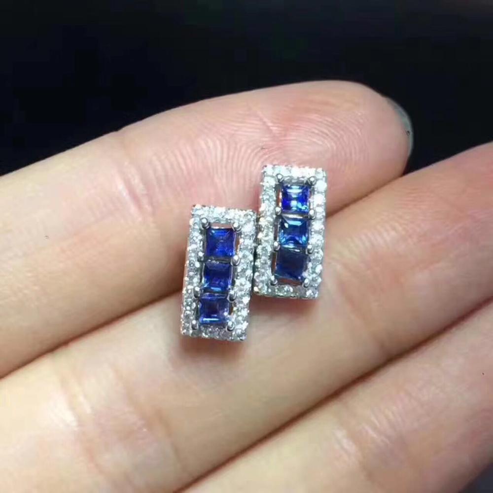Fashion earring with natural Sapphire gemstone 2.5mm*2.5m,classic design earring in 925 sterling silver for women with gift box