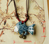 ethnic style unisex original ceramic bronze handmade adjustable porcelain tiddler bell necklace