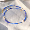 exquisite blue bead short necklace natural freshwater pearls mix and match boho style jewelry handmade adjustable choker