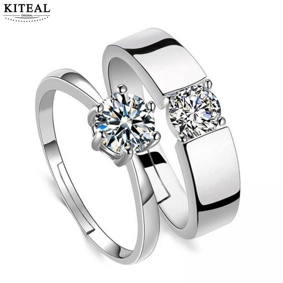 Fashion jewelry Crystal CZ sparkling zircon Wedding Engagement Rings for Couples silver color Adjustable Ring for women men 925