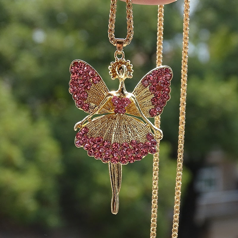ladies jewelry angel necklace ladies sweater chain shiny crystal necklace angel doll pendant romantic party necklace