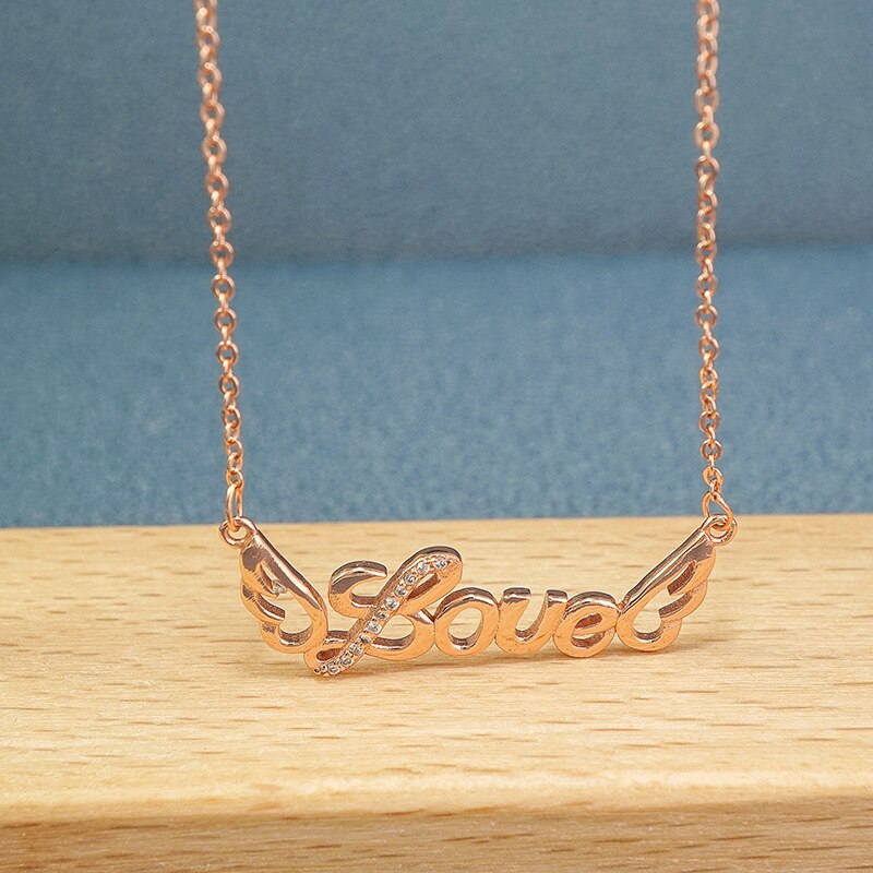 letter necklace female Korean simple girl heart rose gold wild clavicle chain s925 sterling silver women's neck chain