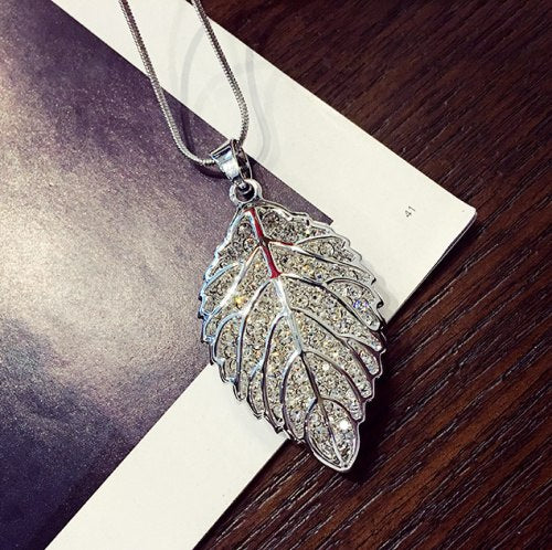 Fashion long section leaf sweater chain necklace Fine jewelry Crystals from Swarovski female OpaL hanging chain jewelry