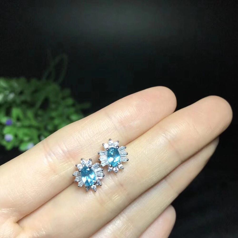 Fashion natural blue topaz earrings Natural gem stone earrings bow-knot round 925 silver female wedding earrings jewelry
