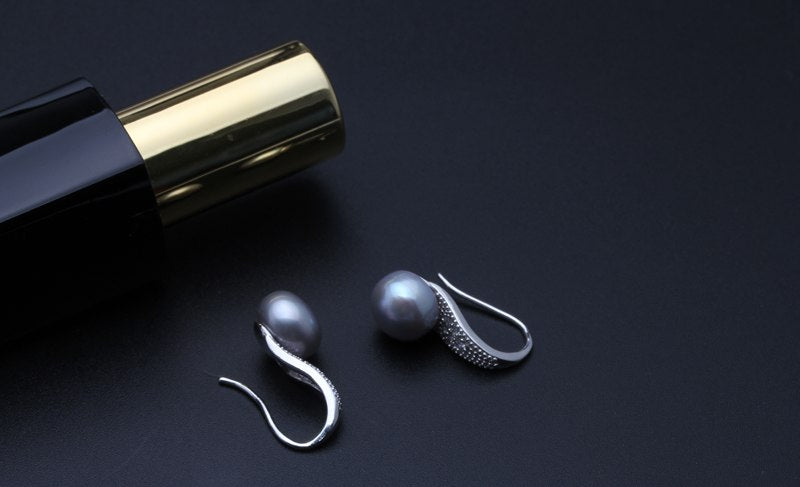 Fashion natural black pearl earrings stud earrings 925 sterling silver earrings for women vintage ethnic earrings