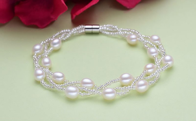 Fashion natural pearl bracelet for ladies pearl Bracelet jewelry rice-shaped Multi-layer pearls brcelets