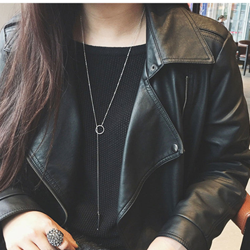 Fashion new silver jewelry circle strip long chain pendants and necklaces for women choker simple metal chain necklace X205