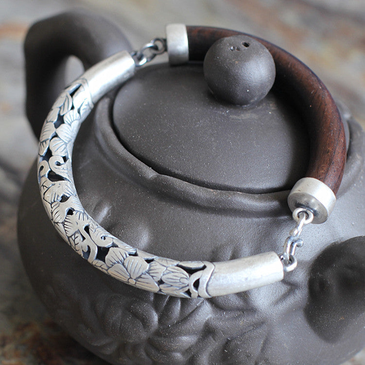 Fashion of silver products Fine silver ornaments matte Hot sandalwood bracelet hollow out design