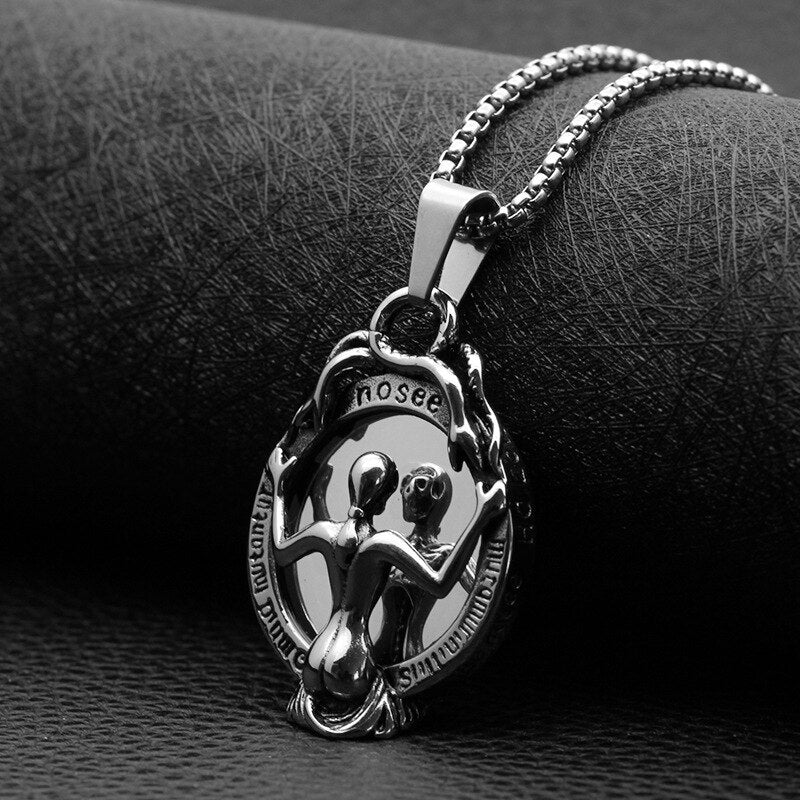 photo demon mirror pendant necklace stainless steel fine polished vintage necklace sale