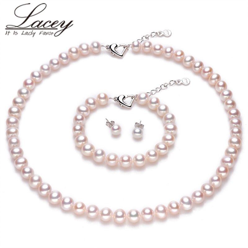 Fashion real natural wedding pearl jewelry sets women bridesmaid cultured jewelry sets 925 necklace bracelet mother wife gift