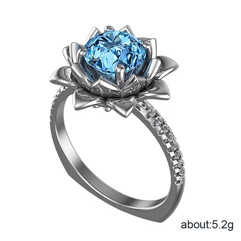 Fashion sea blue gemstone ring female jewelry brand Halloween inlaid zircon jewelry