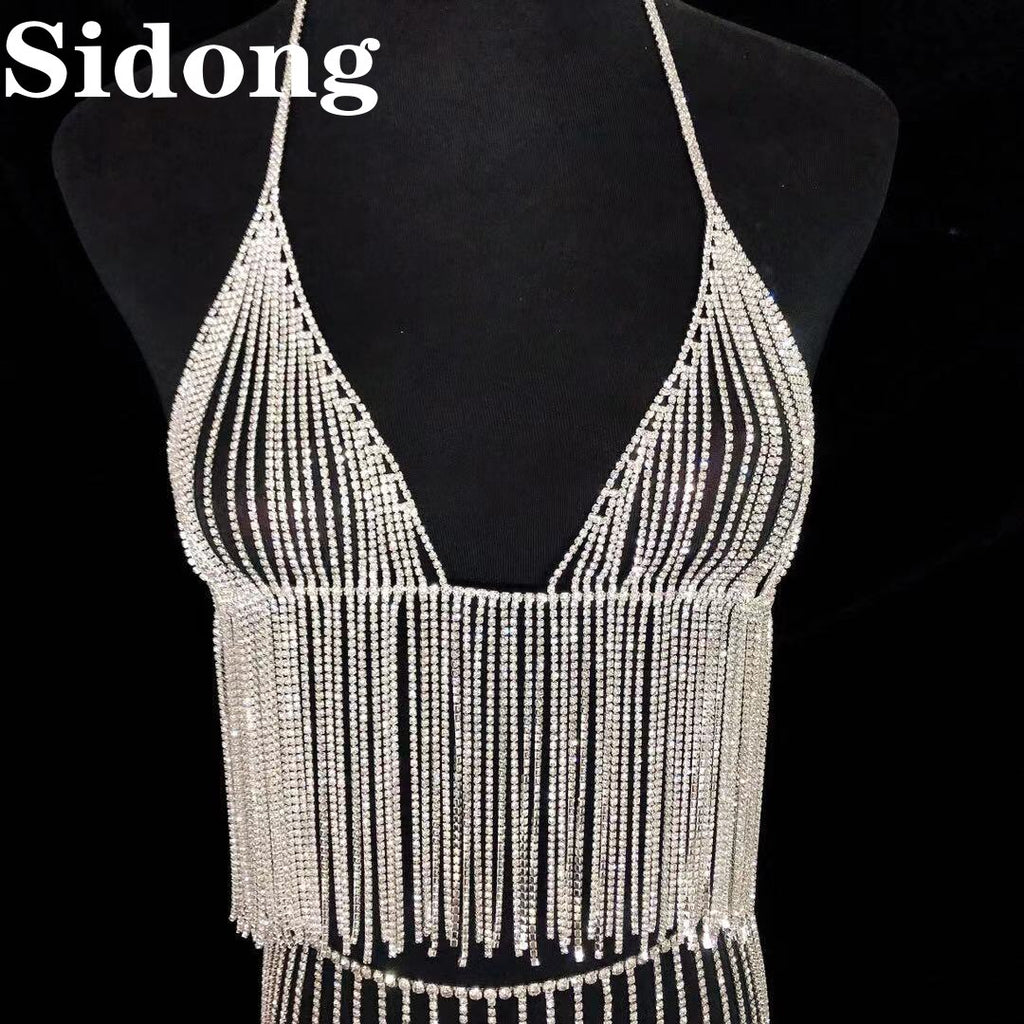 Silver Diamante Chain Body Jewellery Skirt