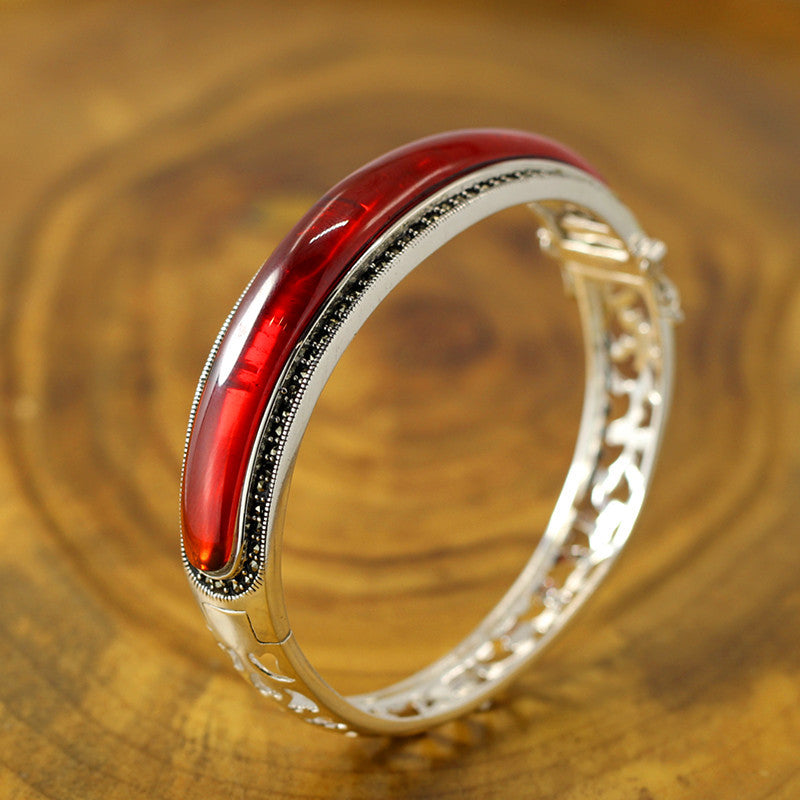 Fashion silver Genuine S925 pure silver seiko fashion boutique opening women pomegranate red bracelet hollow out design