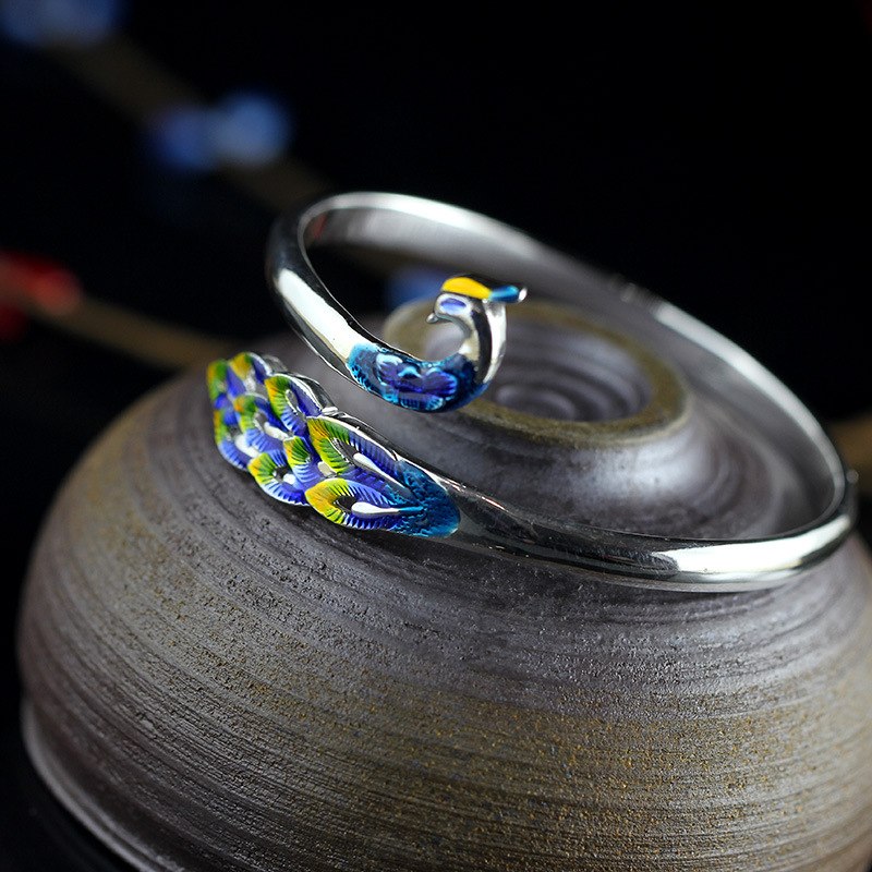 Fashion silver Real fine silver rich Chinese wind restoring ancient ways ms bluing Hot peacock bracelet sets