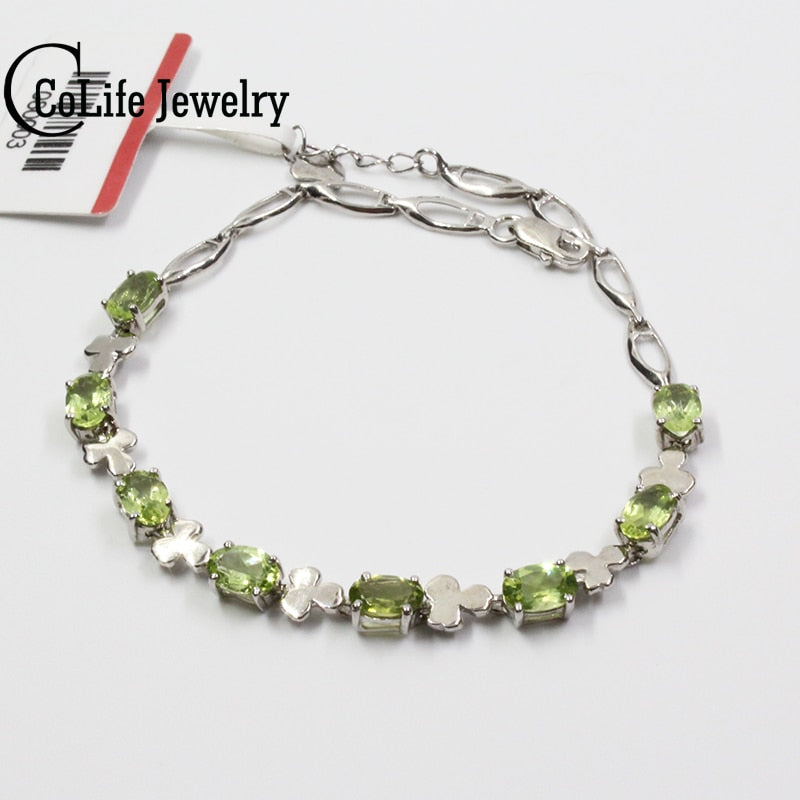 Fashion silver gemstone bracelet 8pcs natural peridot bracelet solid 925 silver peridot bracelet romantic birthd gift for girl