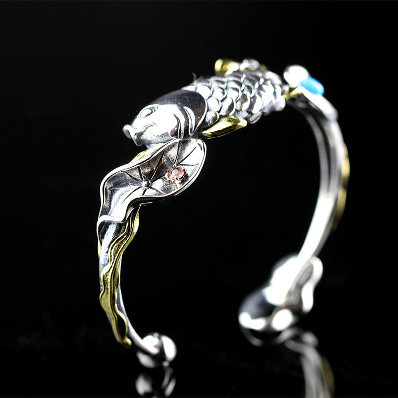 Fashion silver items S925 pure silver ornaments Thai silver Hot carp lotus lotus lady bracelet