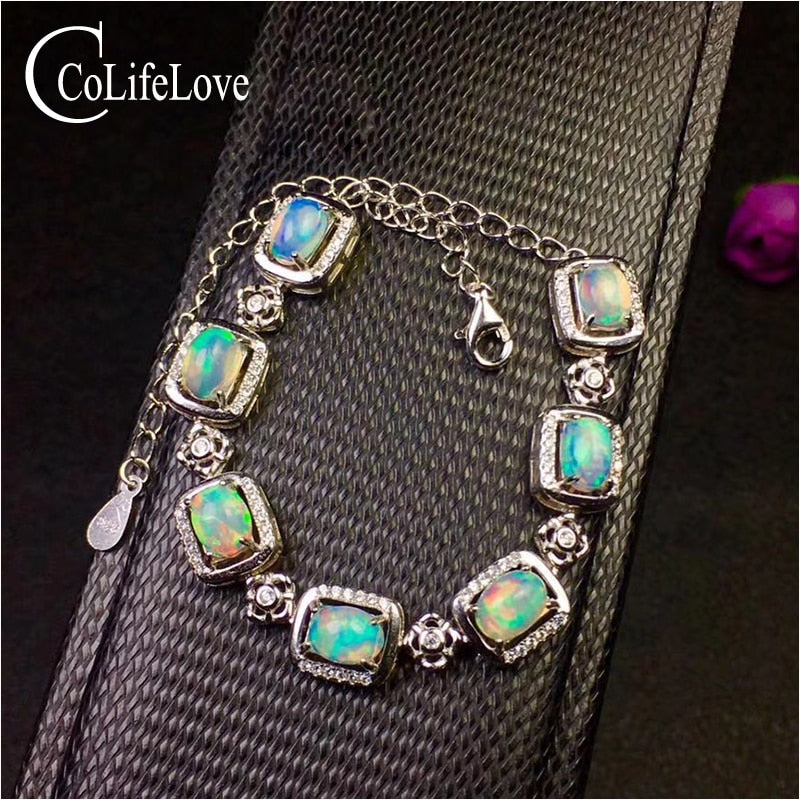 Fashion silver opal bracelet 100% natural Australia opal silver bracelet solid 925 silver opal jewelry for party birthd gift