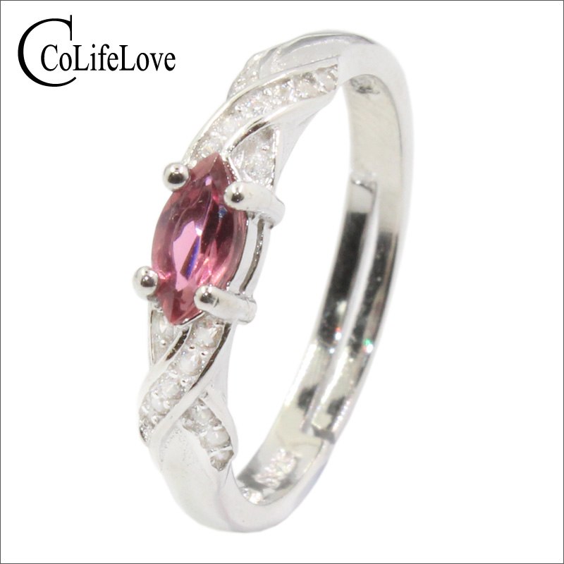Fashion silver pink tourmaline ring 100% real pink tourmaline engagement ring solid 925 silver tourmaline jewelry birthd gift