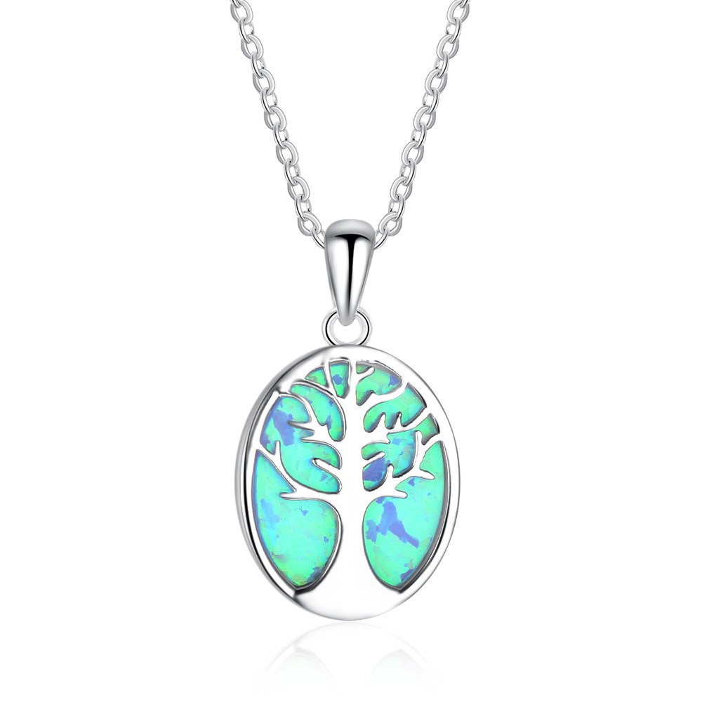 Fashion simple S925 sterling silver necklace natural OPAL life tree pendant necklace women's necklace lovers gift
