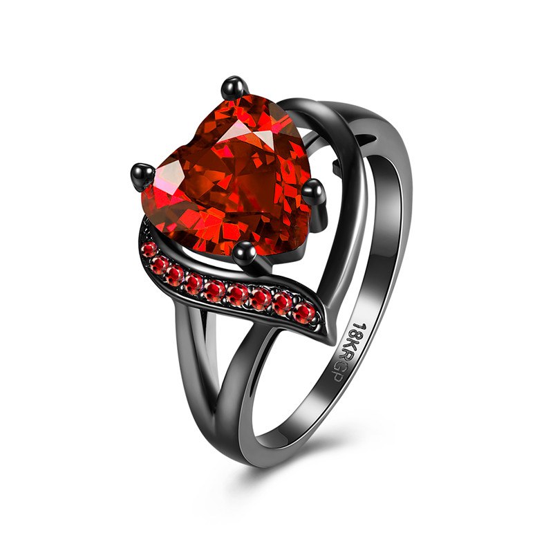 Fashion style ring with Red AAA CZ, black gun plated Ring,invitations, lovely for Lady, Best for gift, Christmas, party