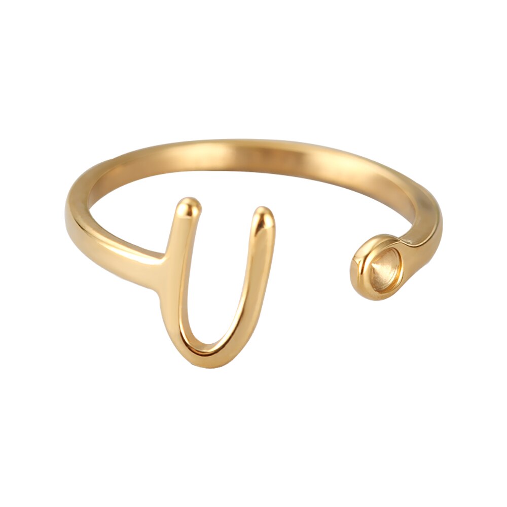 vacumm plated gold stainless steel rings A-Z 26 Letter Initial Name Unisex  For Women Men Finger Rings Jewelry