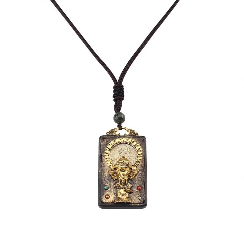 vintage Ancient Nepal Thangka Buddha statue god ebony Elephant pendant necklace exotic for men and women sweater chain
