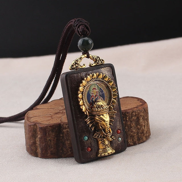 vintage Ancient Nepal Thangka Buddha statue god ebony Elephant pendant necklace exotic for men and women sweater chain